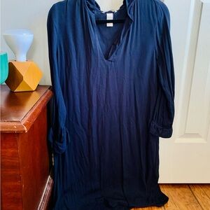 H&M Navy Blue Midi Dress with Ruffle Collar and Cuffs